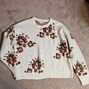 Knox Rose Cream Copper Brown Floral Sweater